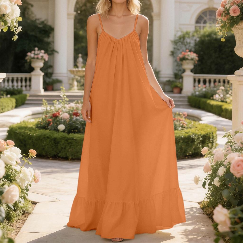 Women's  Breathable Backless Ruffled Hem Long Dress