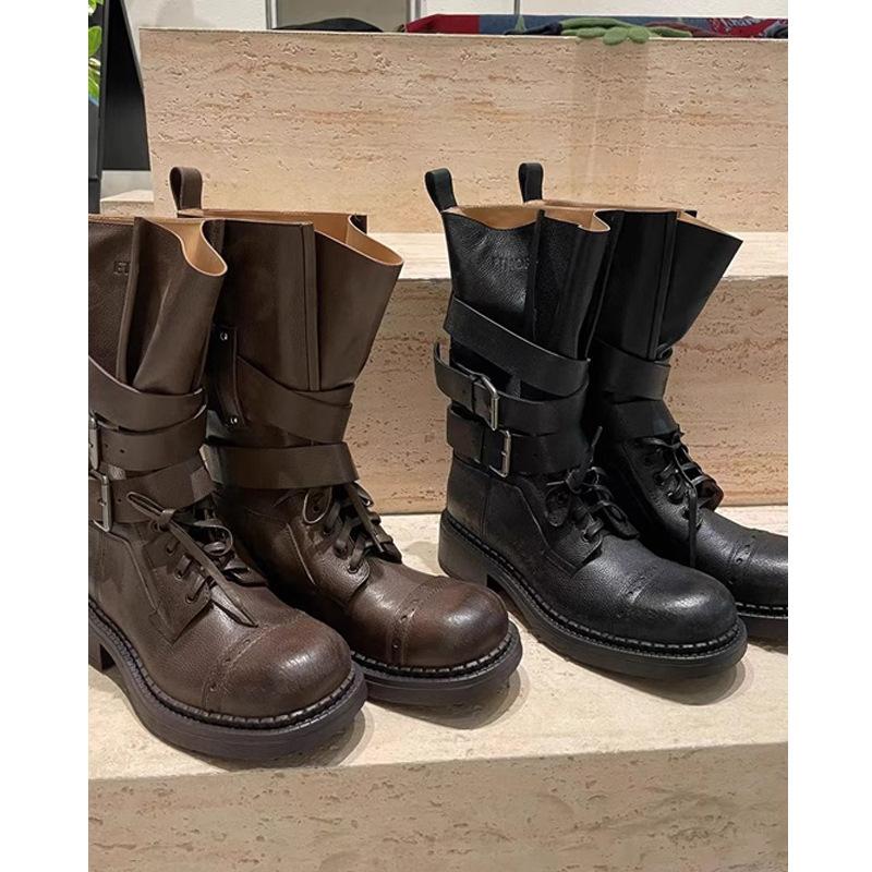 

Осень и зима из цельной коровьей кожи, ретро, на высокой подошве, полусапоги, пряжка ремня, шнуровка, локомотивные сапоги для фристрита, сапоги-мартины на толстой подошве, женские 42 коричневый