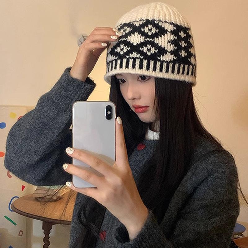 Women'S Knitted Cap Wool Mixed Retro Wool Hat For Keeping Warm Big Head Sized Cold Proof Hat For Male Head 1Pc