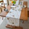 Table Runner Protects from Hot Pans Floral Embroidered Runner, Elegant Dining Cover, White Rustic with Tassels for Home Wedding Bridal Shower