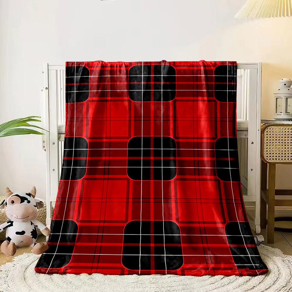 

Geometric red and black grid with rounded rectangles and white lines. for all seasons blanket lunch break throw gift 80cm x 120cm