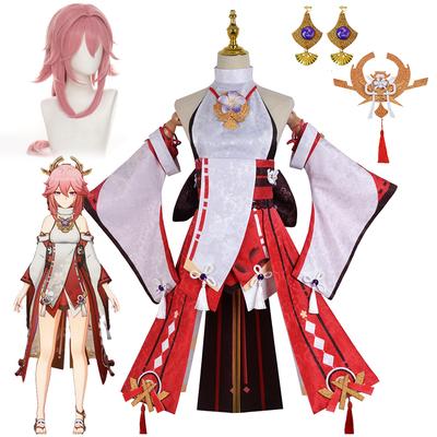 Game   Cosplay Yae Miko Guuji Yae Costumes Uniform Wig   Women Halloween Party Costumes Dress Suit