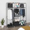 SONGMICS RYG12B Folding Wardrobe, Fabric Cabinet, Foldable Coat Rack with 2 Clothes Rails, 175 x 150 x 45 cm, Black, Canvas