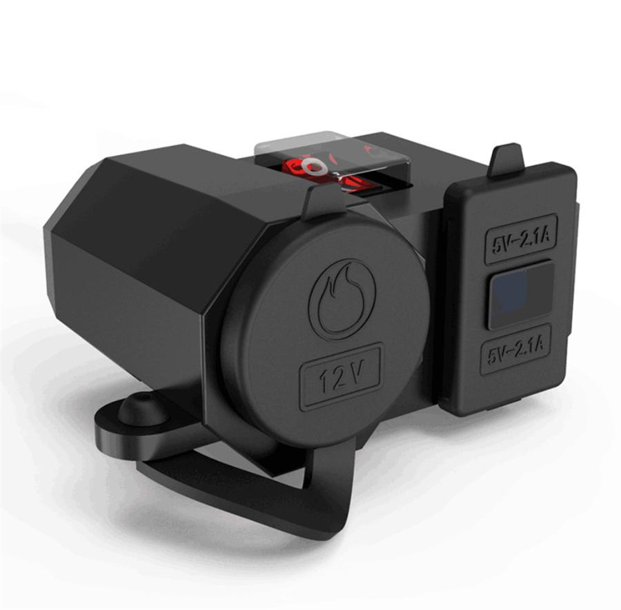 

Крепление на руль мотоцикла с двойным USB-зарядным устройством + светодиодный вольтметр 2.1A 2.1A водонепроницаемый