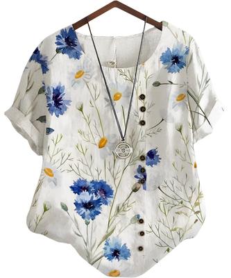 Second Roots Botanical Blouse with Floral and Leaf Short Decorative Undershirt Summer Plus Sizes and Perfect for and Office Yellow Prints, Sleeves,