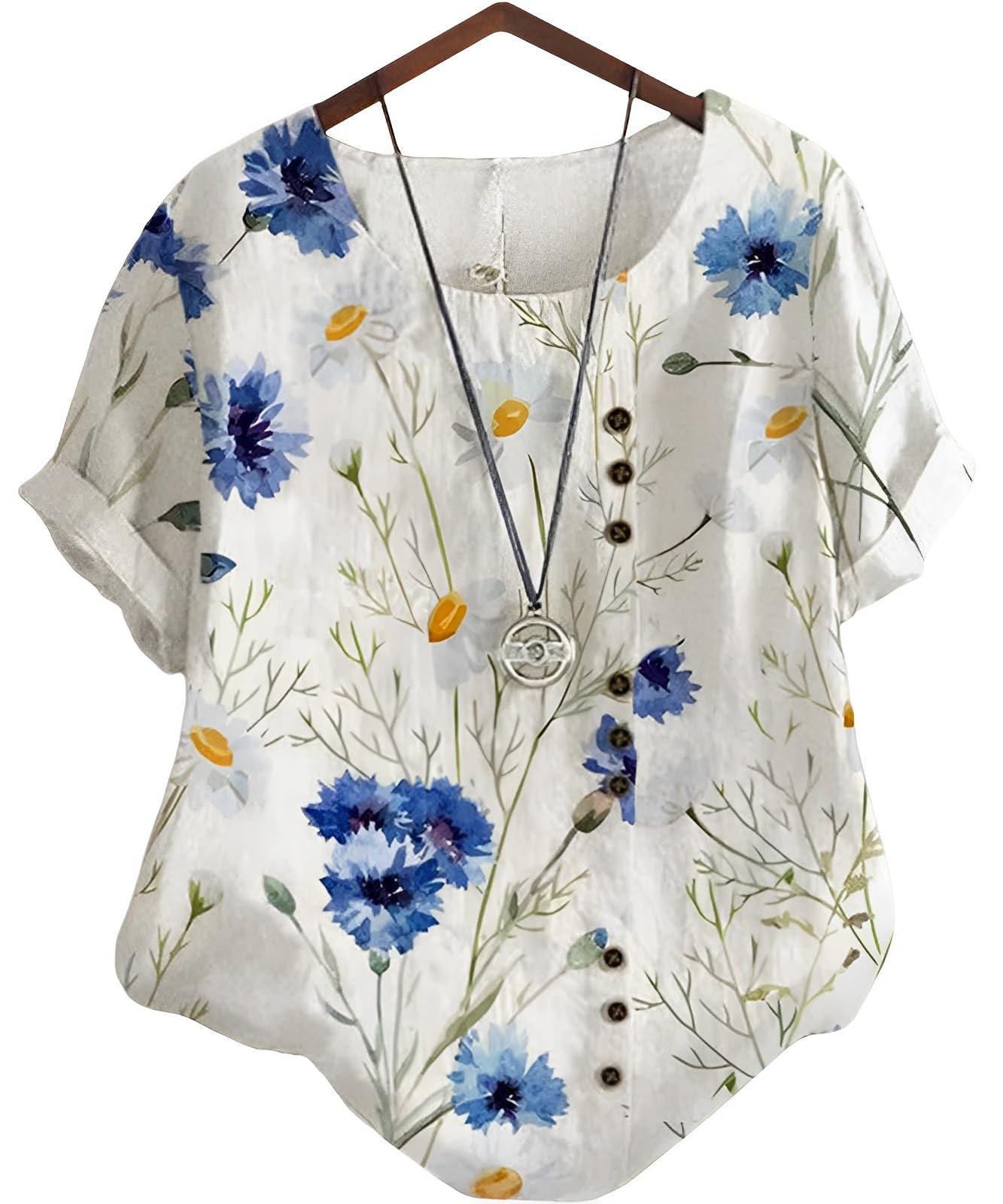 

Second Roots Botanical Blouse with Floral and Leaf Short Decorative Undershirt Summer Plus Sizes and Perfect for and Office Yellow Prints, Sleeves,