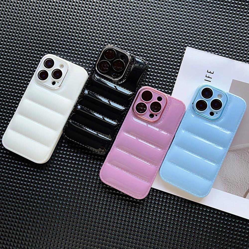 Luxusní Puffer pouzdro na telefon pro iPhone 16 15 14 13 12 11 Pro Max Pouzdra na telefon ve stylu péřové bundy pro iPhone 11 XR 7 8 Plus XS Max Měkký silikonový nárazuvzdorný kryt