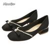 Fashion Women Pumps Mid Heels Fashion Sweet Square Toe Chunky Heel Shoes Pearl Satin Bowknot Woman Wedding Party Bride Shoes Ladies 43
