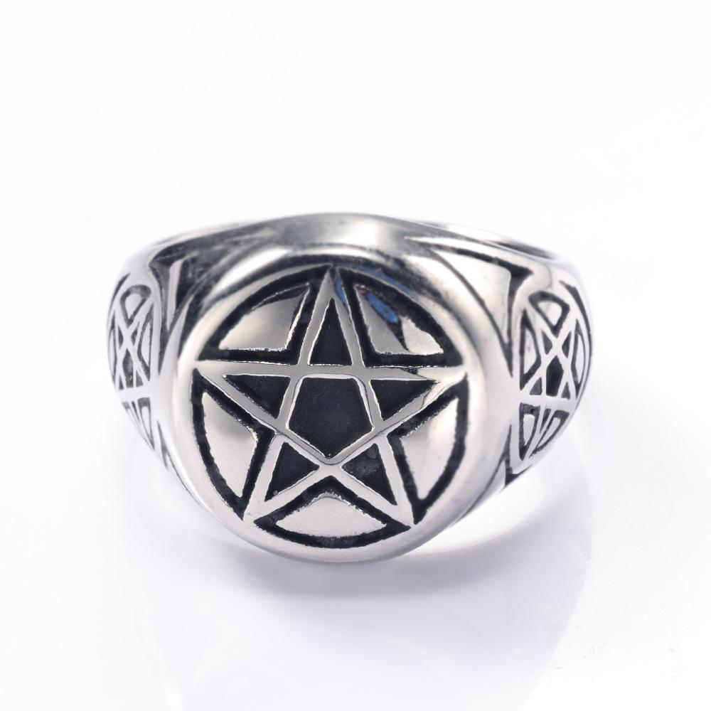 New Pentagram Stainless Steel Ring for Women Five-pointed Star Finger Ring Vintage Amulet Jewelry