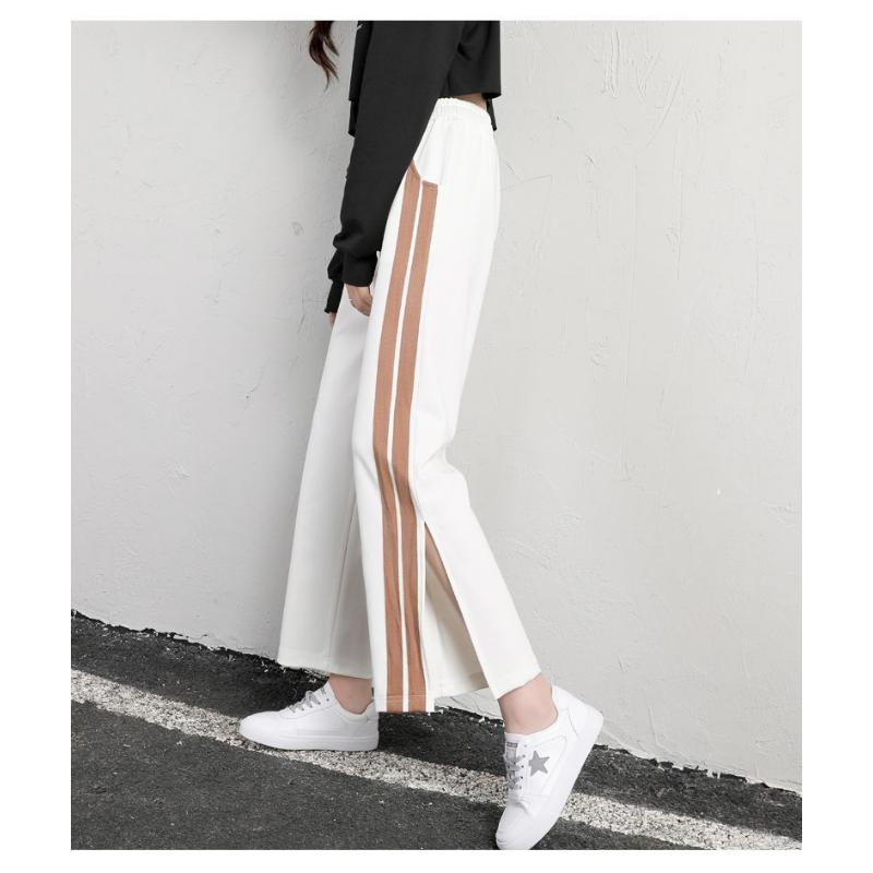 Širokonohé kalhoty Dámské Volný Vysoký Pas Tenké Jarní a Léto Zakryté Rovné Sportovní Ležérní Otevřené devítičtvrteční kalhoty