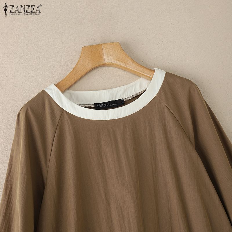 ZANZEA Dámská ležérní halenka s kulatým výstřihem a volným dlouhým rukávem