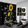 Magic Sunflower Butterfly Shower Curtain Sets Black Yellow Art Country Flower Bathroom Decor Curtains Bath Mats Rug Toilet Cover
