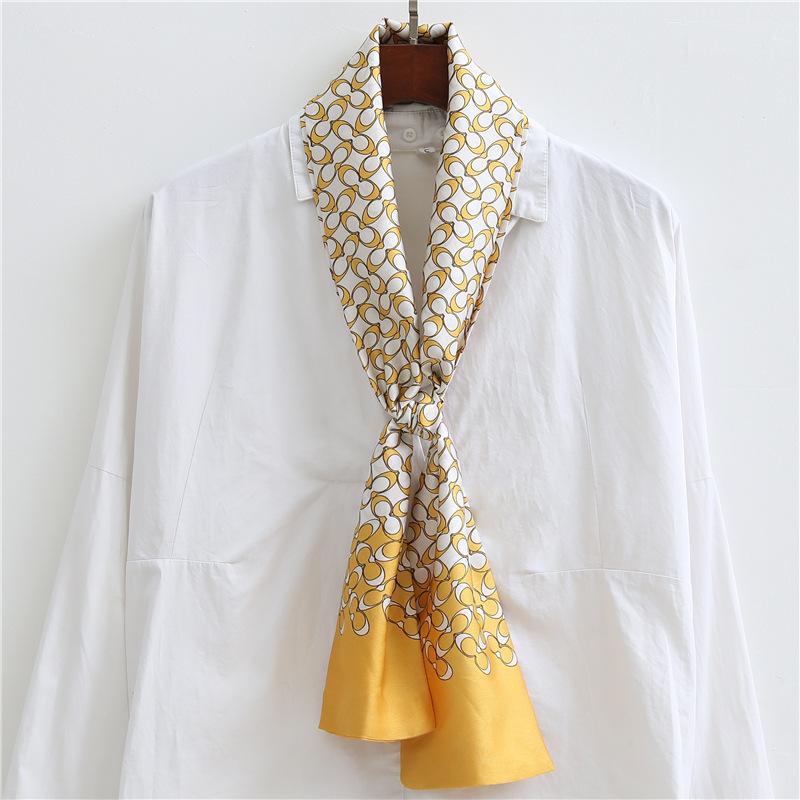 Thin and narrow long silk scarf Double-layer double-sided scarf Simulation silk female Korean version fashionable versatile decorative scarf literary