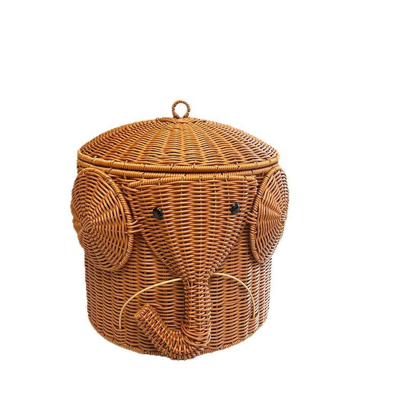 Cute Elephant Rattan-Look Storage Basket – Ideal for Toys, Clothes, and More