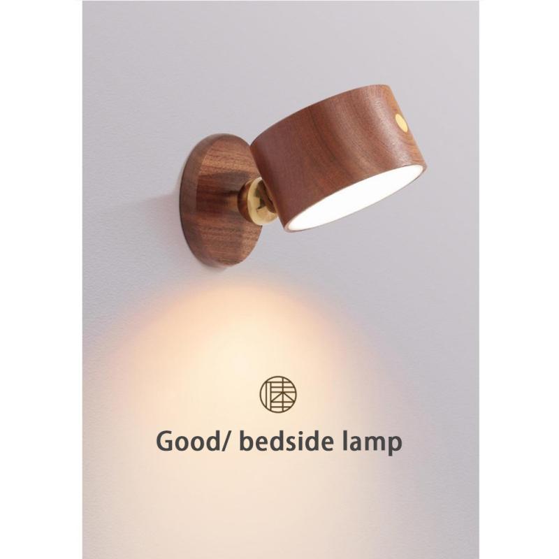 Wooden Led Bedside Light Dimming Usb Charging 360 Degree Rotating Magnetic Ball Touch Control Night