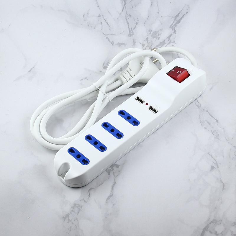 16A Double USB Italian-Style Power Strip, 1.5m Extension Cord