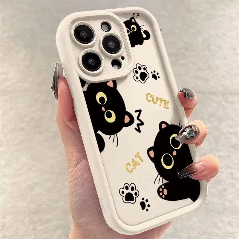 Cute Black Cat Print Casing For Motorola Moto Edge 50 Neo Ultra 70 60 50 Fusion G56 G86 E14 G75 G85 G54 G34 G84 Cover Matte