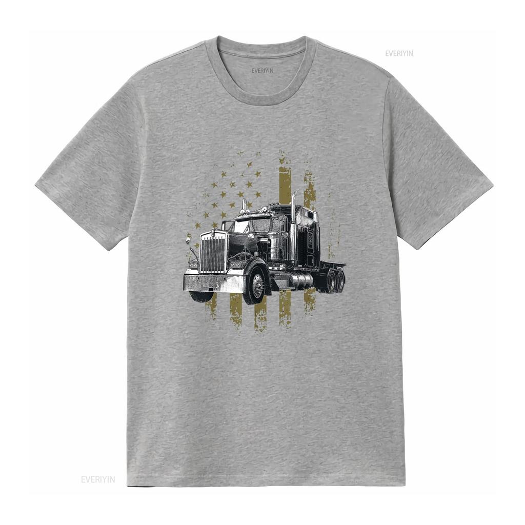 Kierowca Ciężarówki Amerykańska Flaga Duża Ciężarówka Ciągnik Siodłowy Kierowca Ciężarówki Koszulka Czarna 4X Duży vintage Wypłukana Wszechstronna moda graficzna