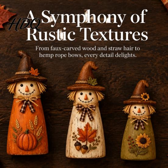 Autumn Tiered Tray Decor Vintage Resin Scarecrow Figurines Fall Harvest Pumpkin Sunflower Maple Rustic Figurines Leaf Tabletop Decor Thanksgiving