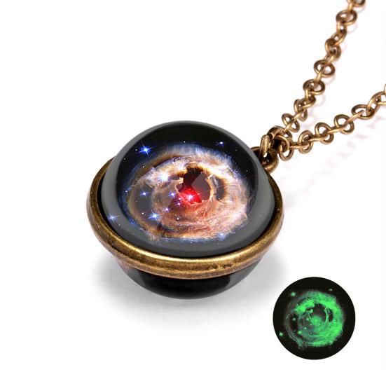 Yousheng Pendant Necklace Personality Double Sides Glow in The Dark Vintage Colorful Galaxy Glass Ball Necklace Jewelry Accessory