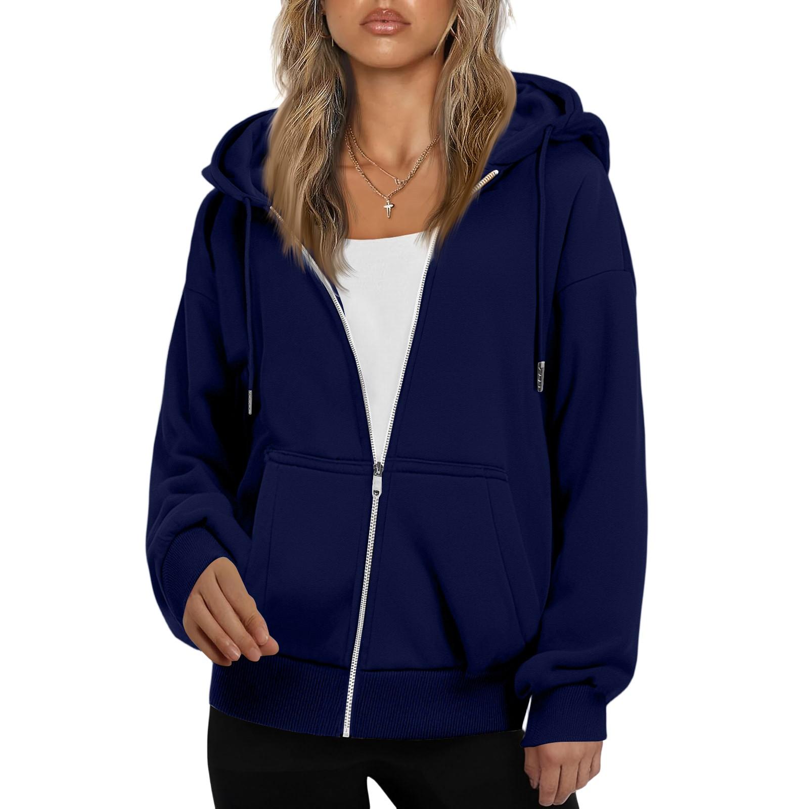 

Женский модный свободный флисовый кардиган с капюшоном и молнией L