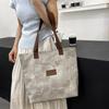 Large Capacity Canvas Tote Bag For Women With Stylish Streetwear Design In Gray Brown And Blue