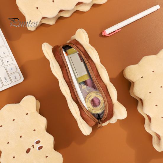 Soft Cookie Stationery Bag Shape Plush Bag, Stuffed Biscuit Pencil Small Organizer for Study Essentials Case, Large Capacity Cosmetic Organizer,