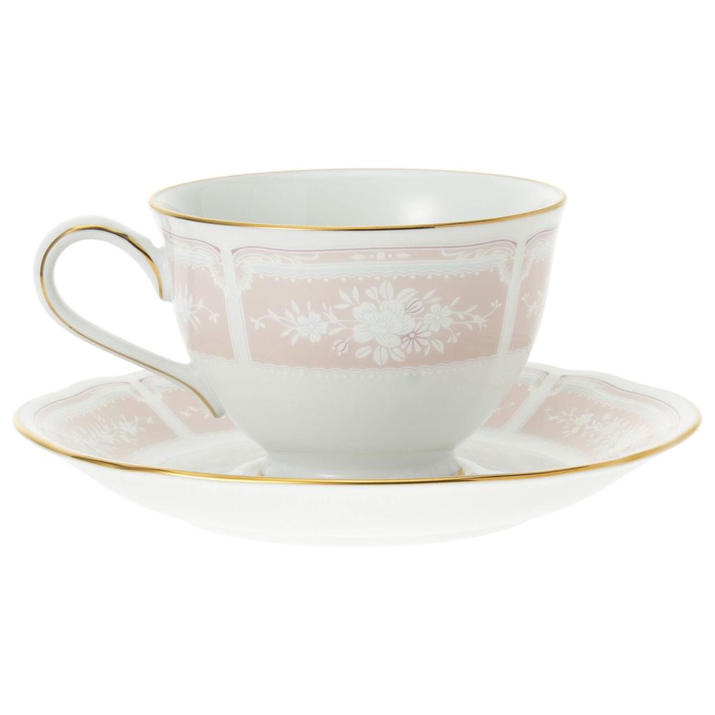 Noritake Cup & Saucer (color-changing pair set) (for coffee and tea) 220cc Lacewood Gold 2 people Blue/Pink Fine Porcelain Y6578A/1507-14