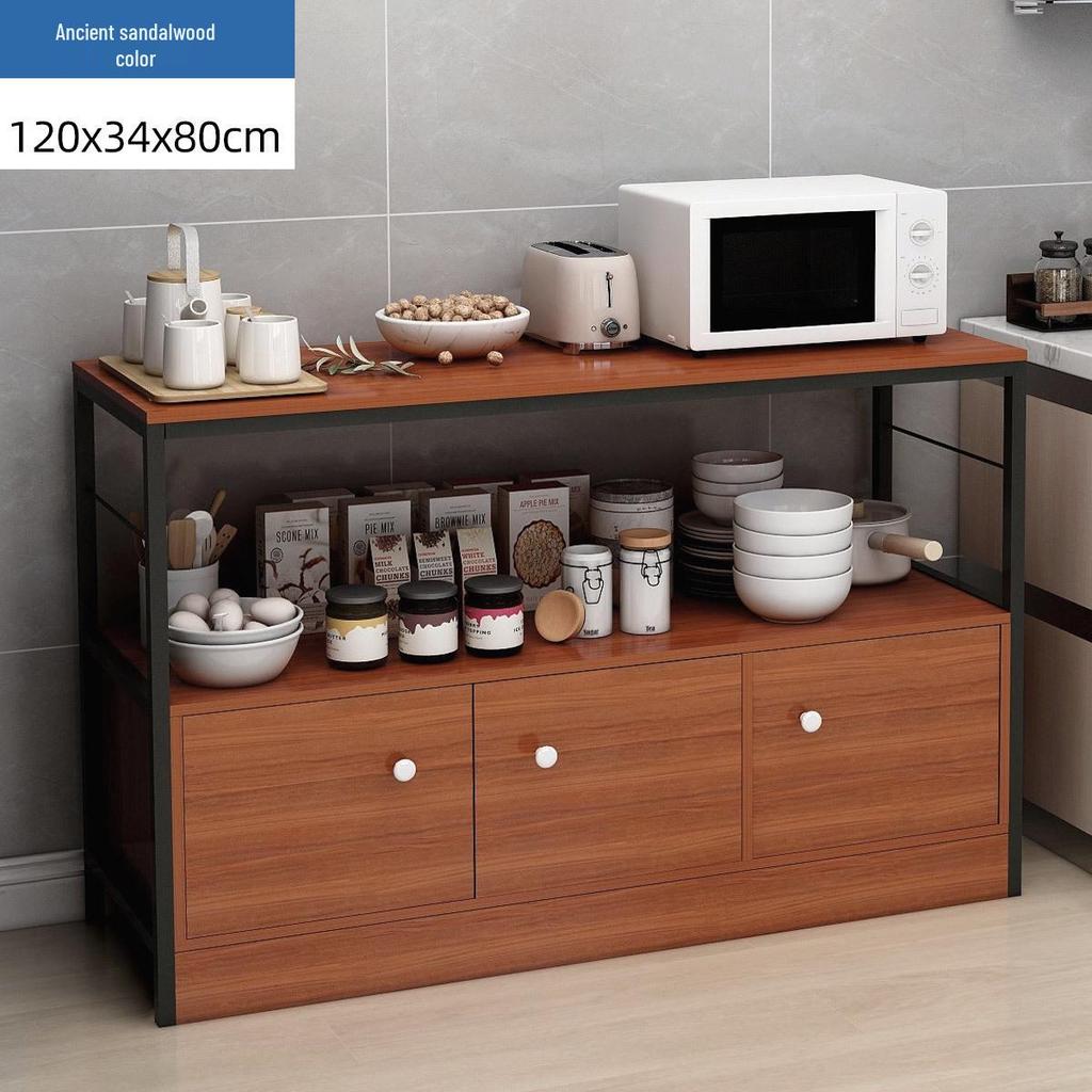 Multi-Layer Kitchen Organizer: Storage Rack, Bowl Cabinet, Cutting Table, Microwave & Vegetable Shelf, Floor Standing Cupboard
