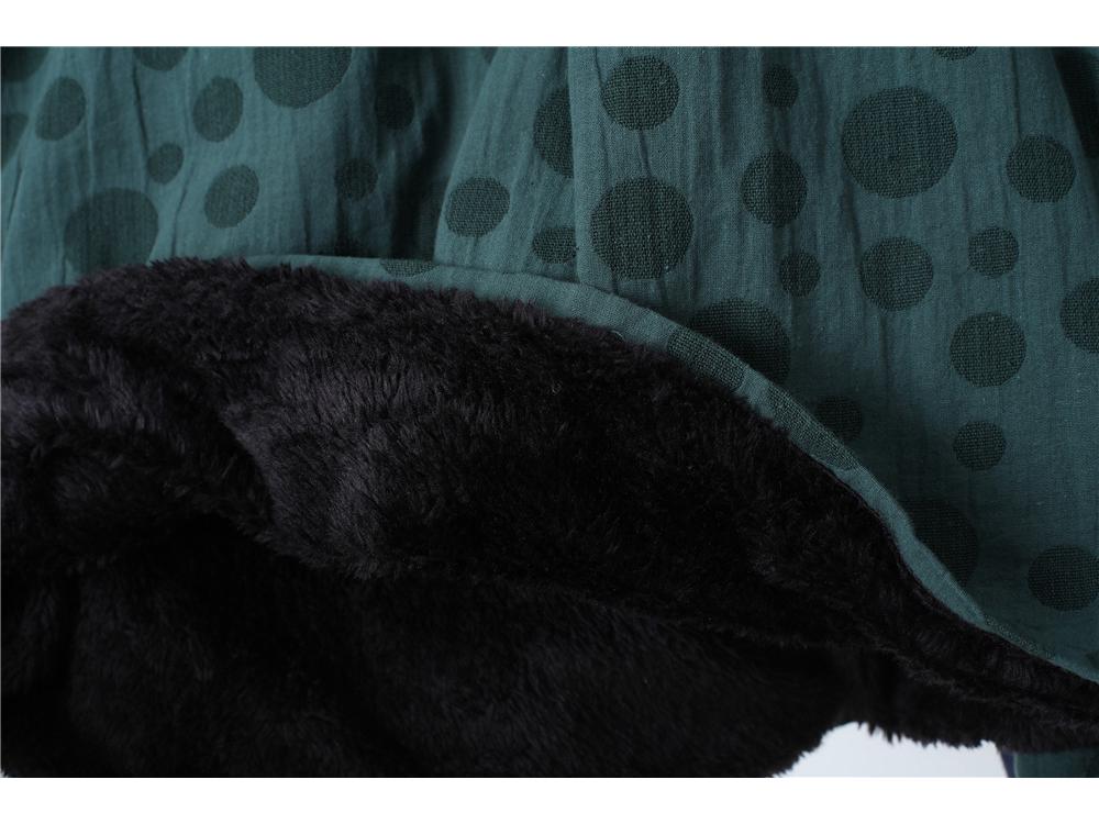 Autumn/Winter Ethnic-Style Fleece-Lined Cotton Linen Long Dress with Frog Buttons and Lantern Skirt.