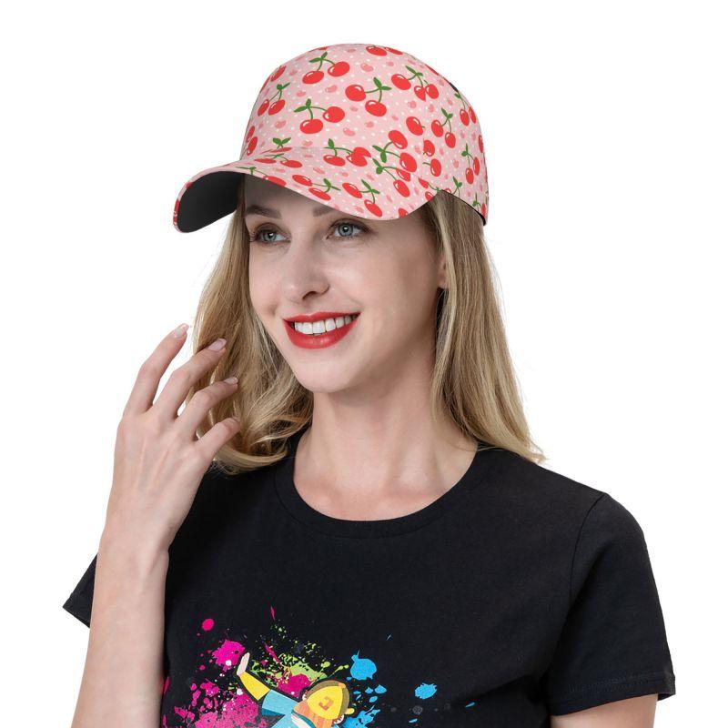 Red Cherry Pink Hearts Print Baseball Cap Unisex Hip Hop Adjustable Snapback Cap Outdoor Sports Sun Caps for Men Women