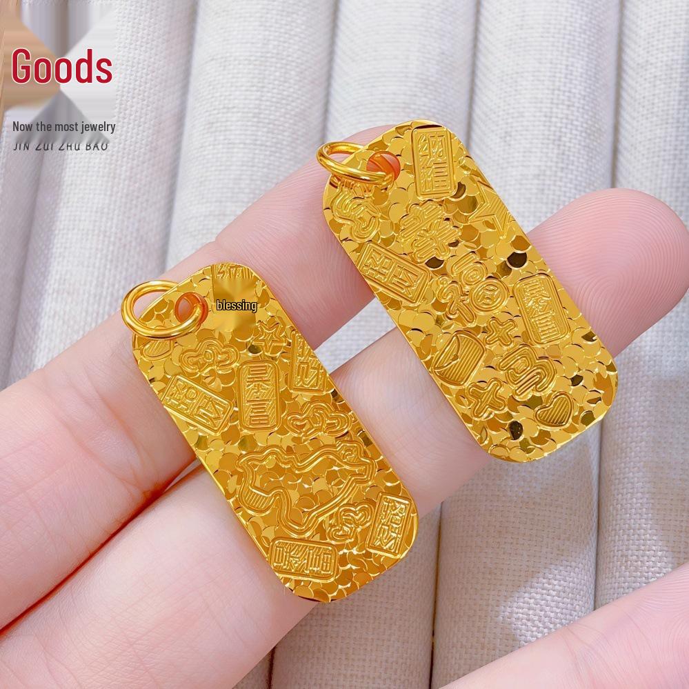 Auspicious Words Gold Crushed Ice Round Pendant Necklace Clavicle Chain - Exquisite Gift for Her