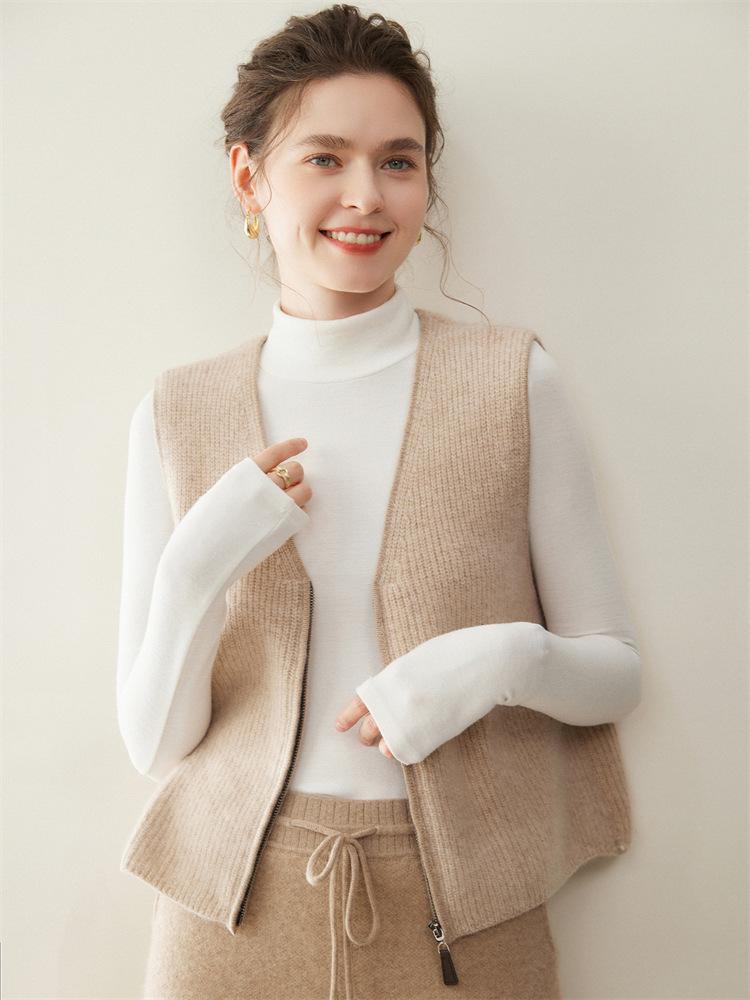 Double-Strand Cashmere Sleeveless Knit Vest - Women's Loose Cardigan