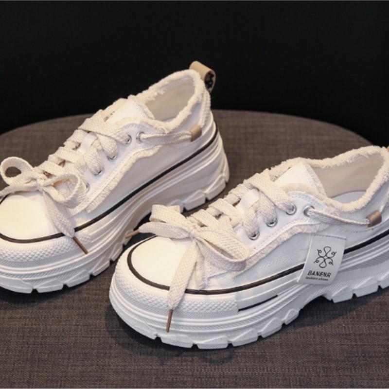 Thick Sole Retro Summer New Canvas Shoes High Heel 5cm Female Tide Students All Casual Board Shoes  Sneakers P495