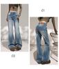 Women's 2025 American-Style Low-Waisted Blue Gradient Micro-Flare Jeans - Slim Fit, Autumn Collection