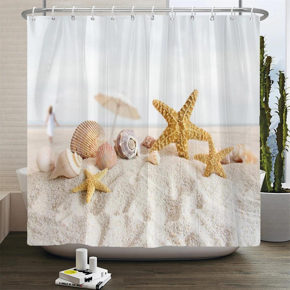 3d plážová scenérie sprchové závěsy moře oceán středomořský koupelnový závěs vodotěsná látková dekorace 180*240 cm koupelnový závěs