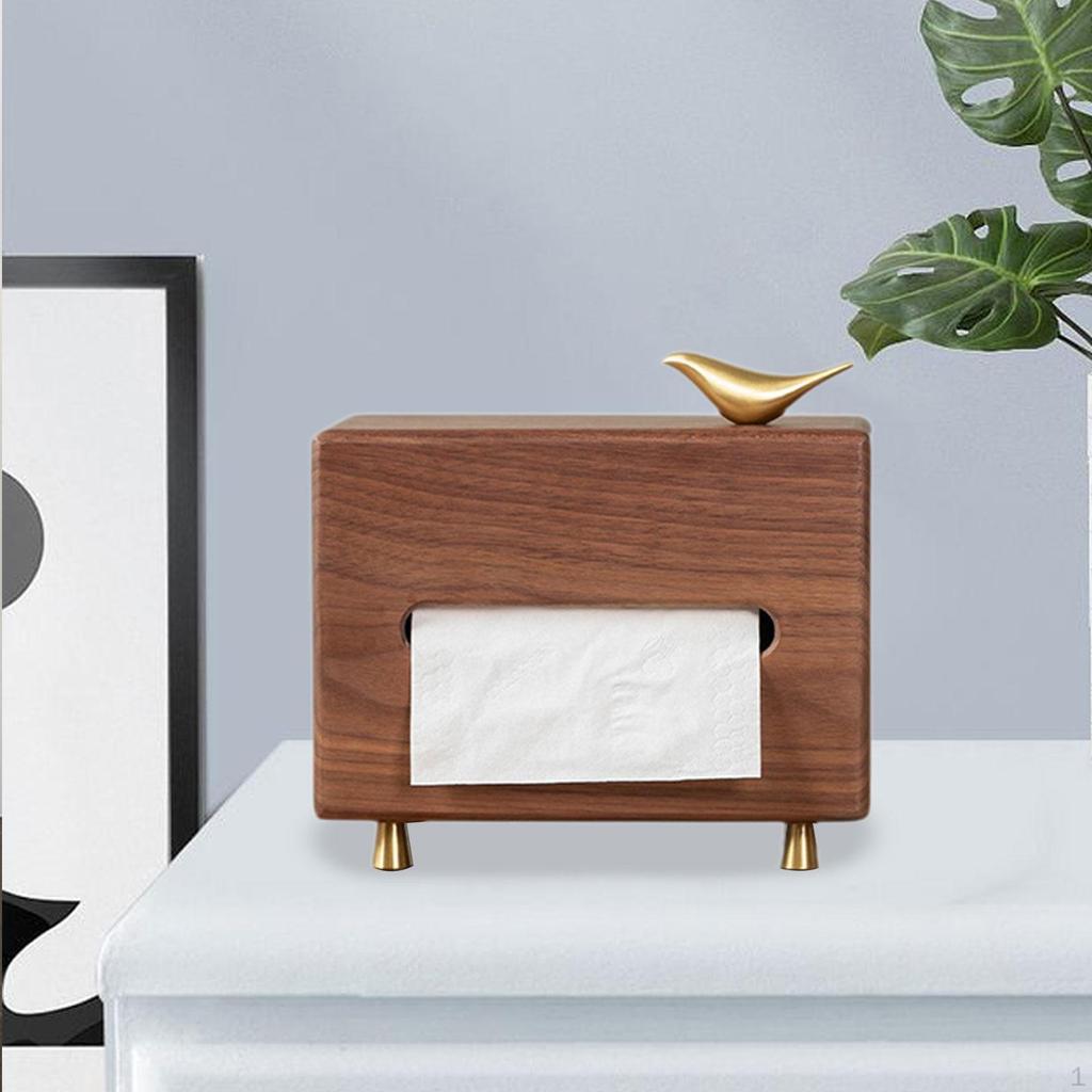 Tissue Box with Copper Bird Wood Multifunctional Home Ornament Holder Paper Storage for