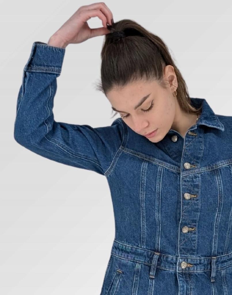 Lee LS Seamed Dress Mid Stonewash Fitted Denim Dress S