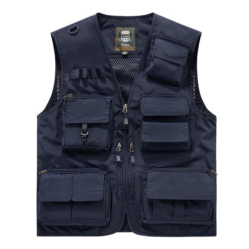 

New Summer Multi-Pocket Unisex Plus-Size Outdoor Vest for Photography and Hiking 2XL темно-синього кольору