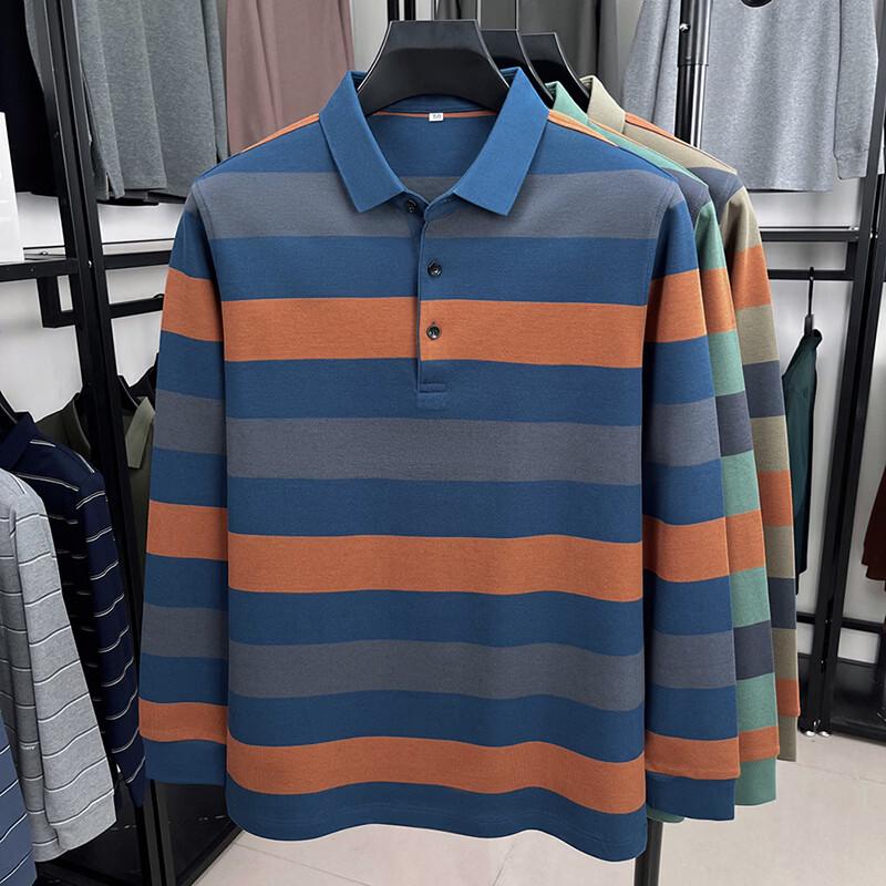 Firstview Men's Striped Cotton Long-Sleeve Polo Shirt