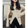 Elegant V-neck Long Sleeve Knitted Women Top Slim Fit Fashion Pullover Sweater Hollow Autumn Korean Style Casual Knitwear Jumper