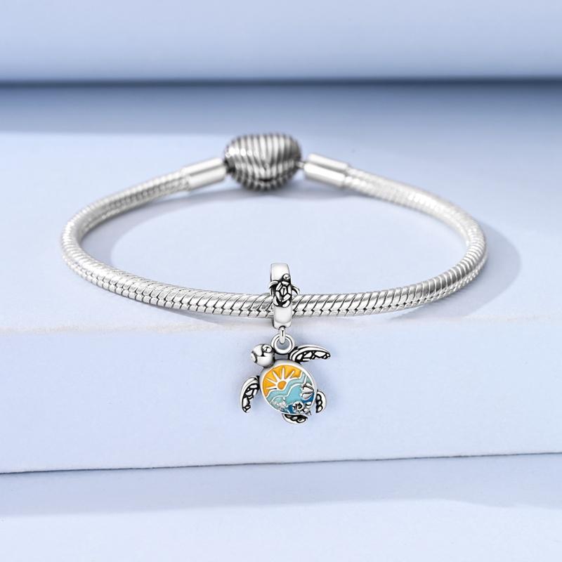 Original 925 Sterling Silver Charms Bead Colorful Glaze Turtle Pendant Fit Original Bracelet Necklace For Women DIY Jewelry Gift
