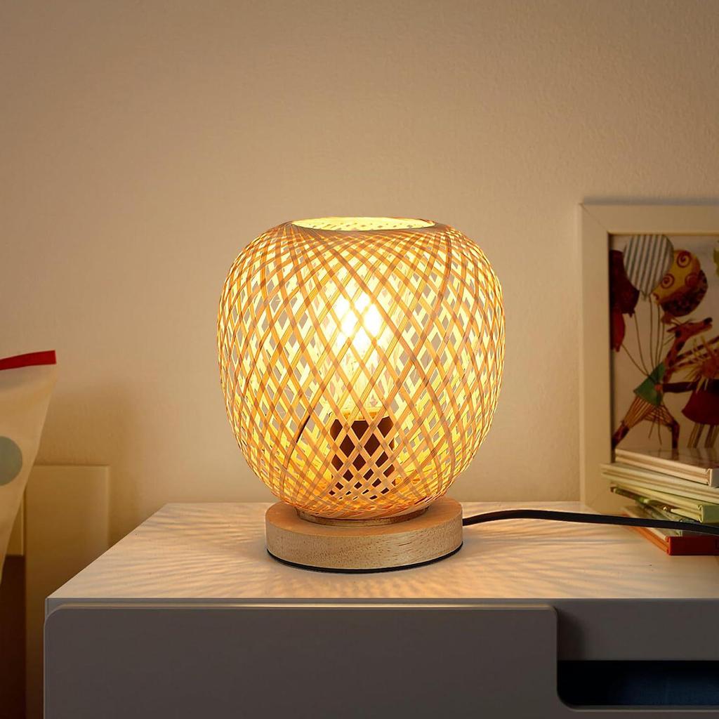 Bamboo and Rattan Farmhouse Style Table Lamp for Bedside, Office, Cafe, or Bar.