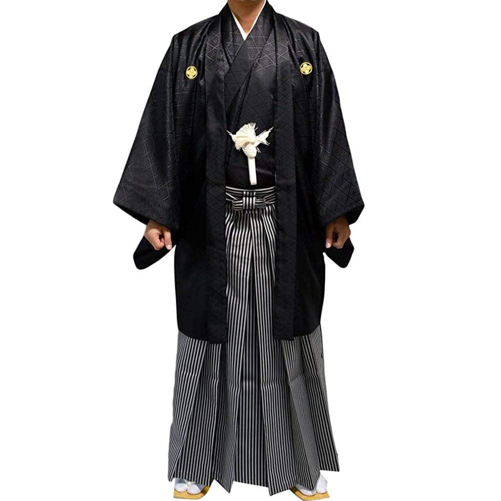 Kimono Store Schwarzes Wappen-Hakama-Haori-Kimono-Hakama-Set Größe 8 [Hesaka HESAKA] 3-teilig /