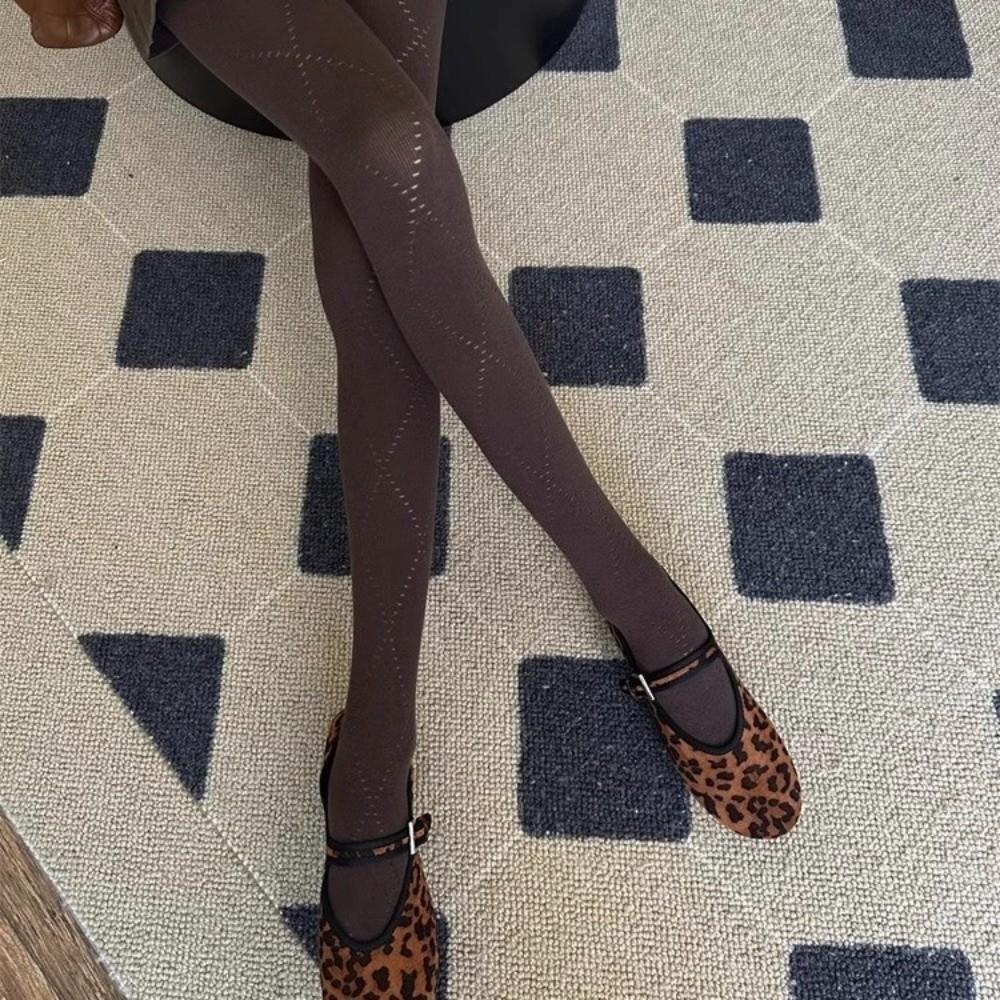 Fashionable Jacquard Knitted Stockings Breathable Thermal Leggings Basic Pantyhose Autumn Winter