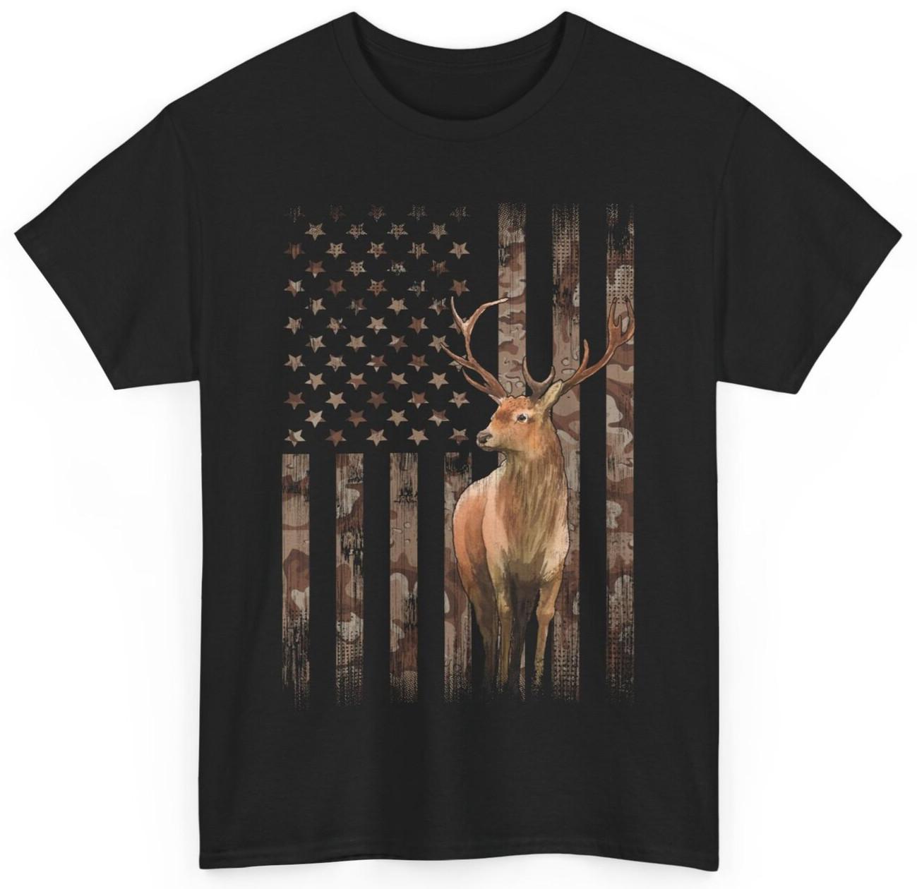 Deer Hunting Whitetails Hunter Dad Camouflage American Flag T-shirt S