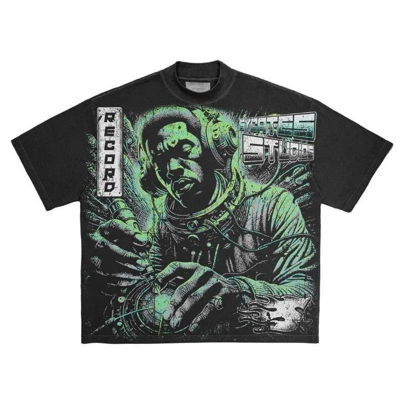 

Американский мотоциклетный уличный темный стиль череп повседневные большого размера свободные мужские футболки женские 3D парный стиль Y2k XXXL