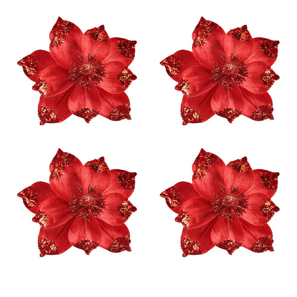 12 Pieces Christmas Artificial Flower Heads for Holiday DIY Decorations Polyethylene Xmas Flowers with Glitter