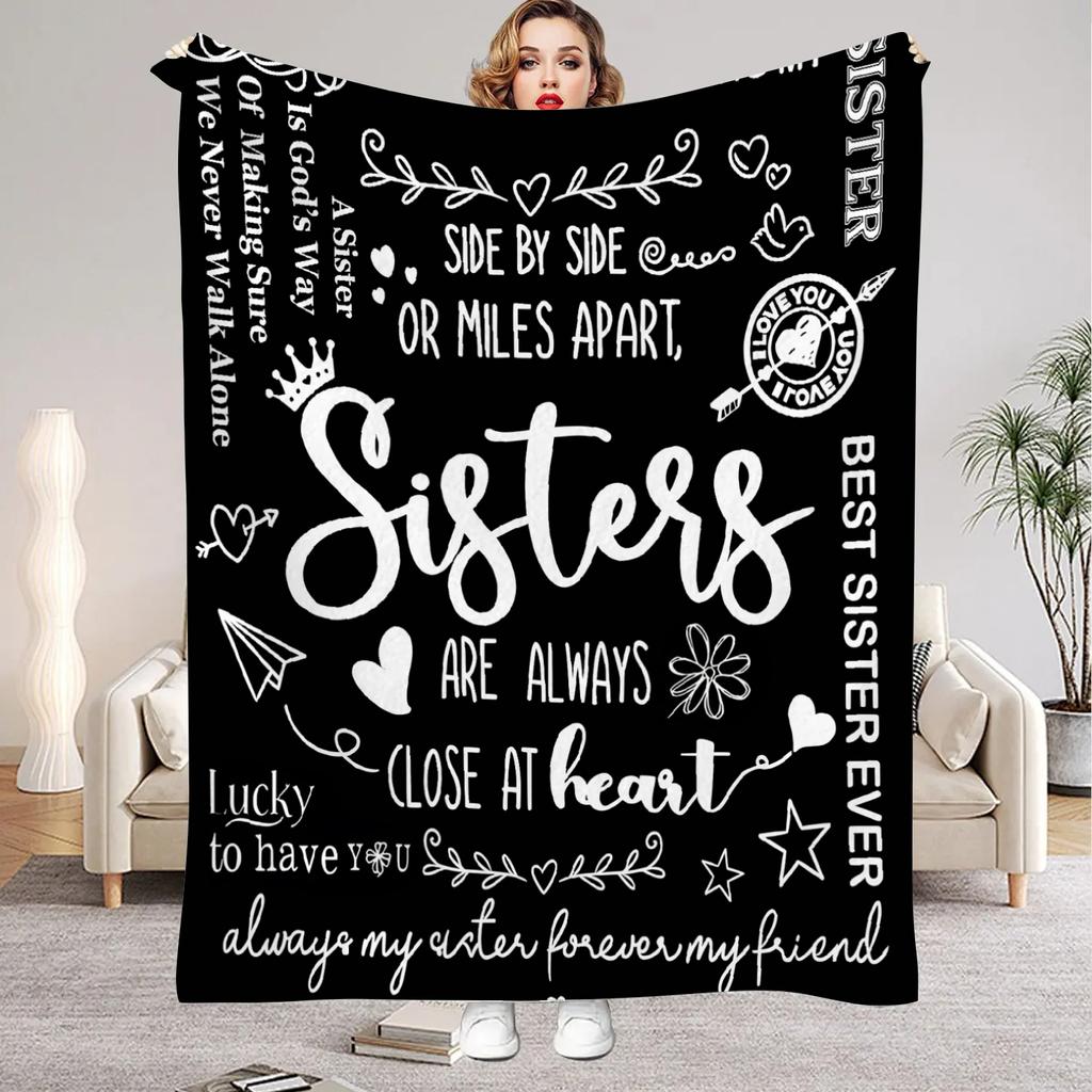 1pc Black Blanket Birthday Gift for Sister Smooth Flannel Blanket for Home Living Room Bedroom Decor a New Year Christmas Gift