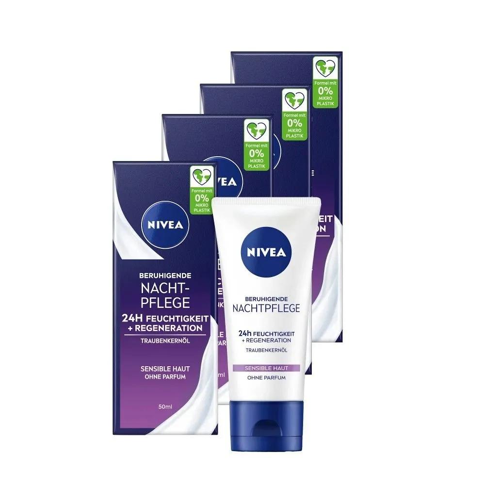 Nivea Germany Soothing Night Essential Cream for Sensitive Skin 50ml x 4 Pack